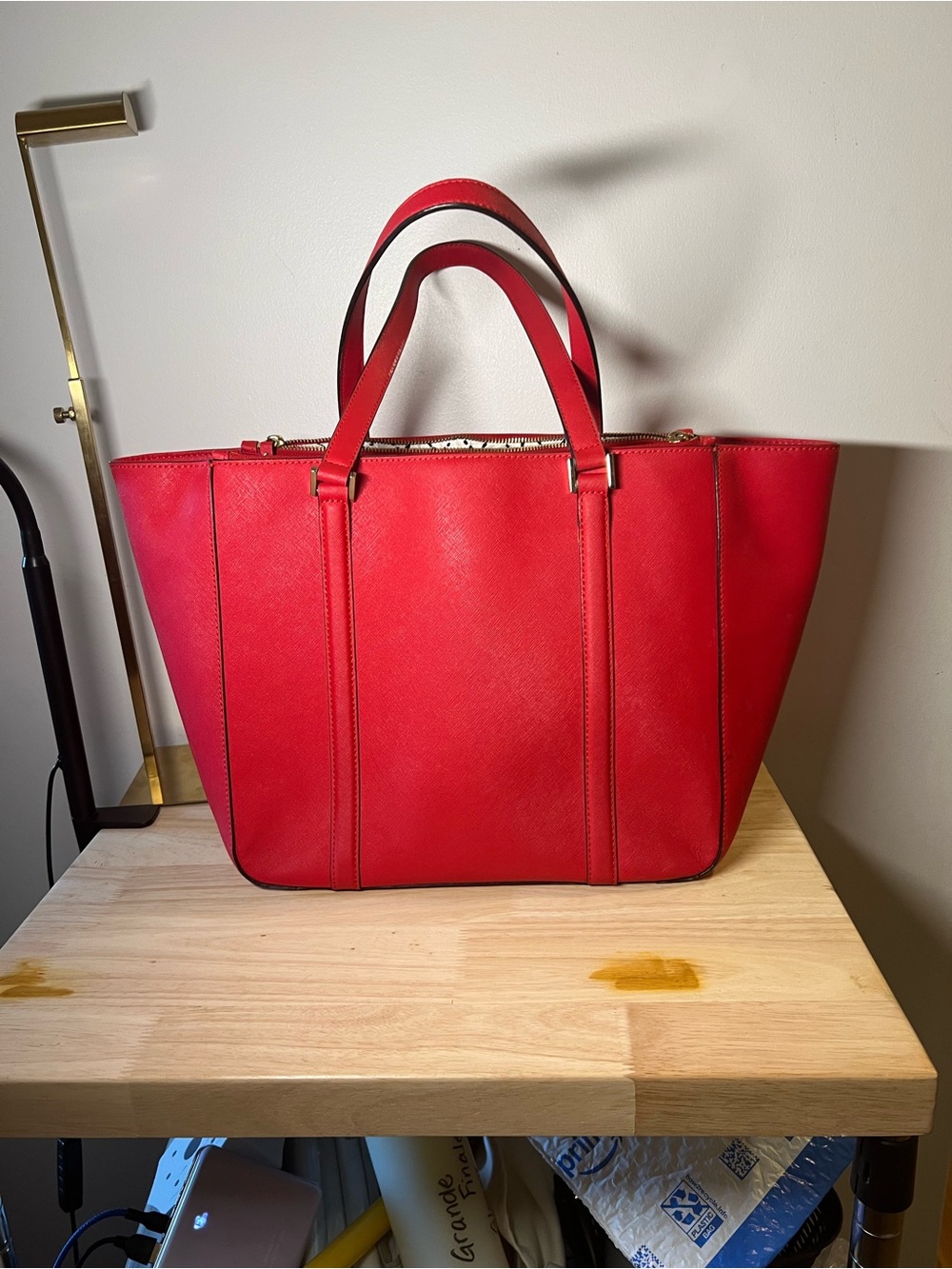 kate spade red leather tote with gold hardware EUC - Picture 2 of 8